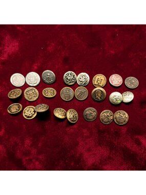 Vintage Metal & Plastic Buttons Assorted Designs Lot Of 24 Antique Collection